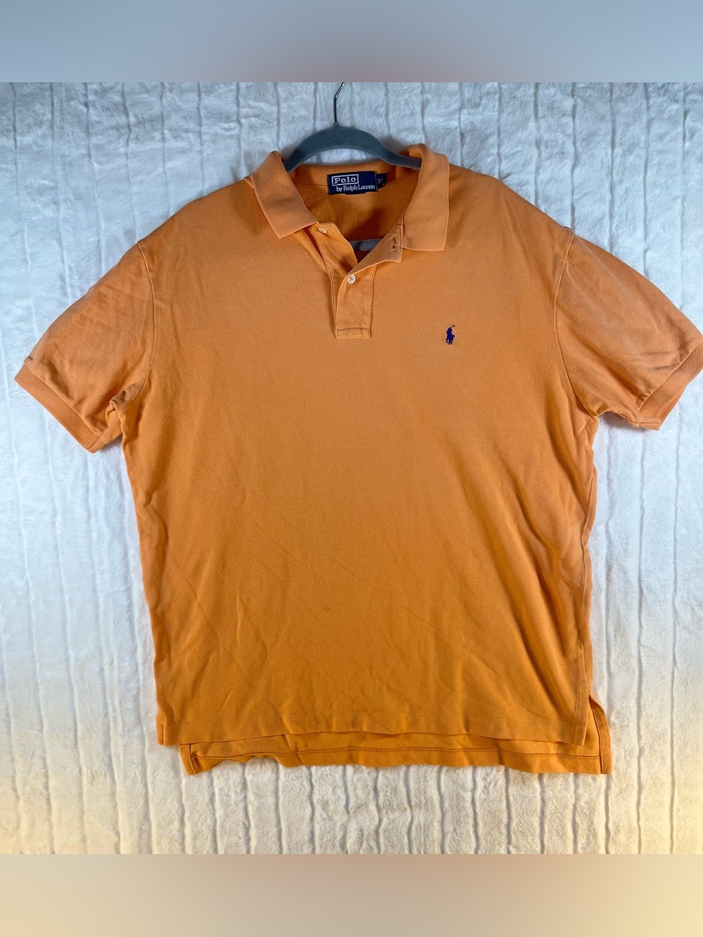 Polo Ralph Lauren Orange Mesh Polo Shirt Men's XL Blue Pony Classic Preppy Y2K